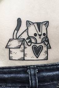 Мала свјежа цртана линија мачка воли узорак тетоважа картона