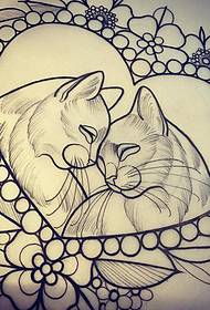 New school small fresh love cat tattoo pattern line manuscript