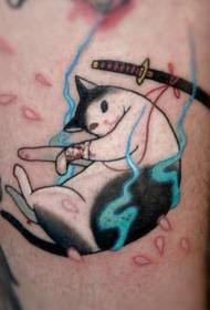 Japanese cat and sword tattoo pattern