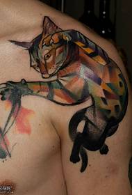 Skulder akvarel kat tatoveringsmønster