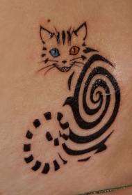 Patró de tatuatge de gat espiral d’ulls blaus i vermells