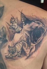 Modello di tatuaggio divertente gatto di colore di stile di schizzo