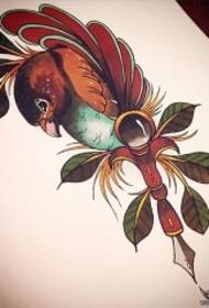 European and American school bird leaf tattoo pattern manuscript