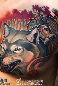胸脯的猫头鹰狼纹身图案