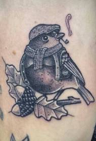 Vicces úriember-szerű színes dohányzó madár tetoválás minta