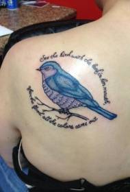 Aizmugures zilā putna un vēstules tetovējuma raksts