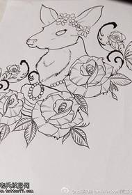 玫瑰花鹿纹身手稿图案