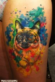Nice watercolor splash ink cat tattoo pattern