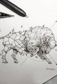 Manoscritto tatuaggio creativo morso nero semplice linee geometriche mucca animale