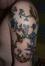 Modellu di tatuatu di rame d'uccello è fiore di rame di culore
