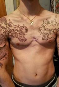 Boy pettu nero semplice linea astratta drago piccola animale simmetrica tatuaggio di stampa