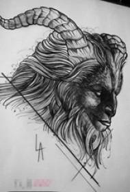 Black line sketch domineering cow demon tattoo manuscript