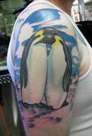Twee pinguïns op ijs tattoo patroon