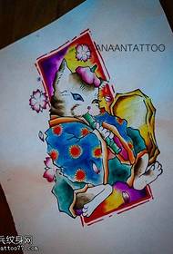 Warna gambar naskah tato kimono kucing