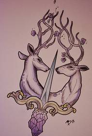 Стильный и красивый рисунок рукописи татуировки антилопы кинжала