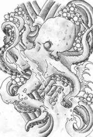 Սև մոխրագույն ուրվագիծ ստեղծագործական զվարճալի կենդանիների ութոտնուկ դաջվածքի ձեռագիր