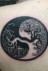 Stelpa aftan öxl svart geometrísk einföld lína skapandi plöntutré yin og Yang slúður húðflúrmynd