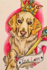 Un hermoso patrón de manuscrito de tatuaje de perro corona recomendado