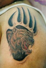 Motif de tatouage imprimé ours en colère et patte