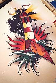Еуропалық және Американдық мектеп конус-ай маяк тату-сурет үлгісіндегі қолжазба