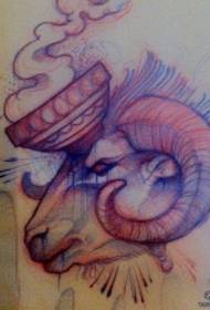 Manoscritto del modello del tatuaggio della scuola della testa delle pecore dell'antilope europea e americana