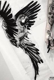 歐美風格黑灰鸚鵡紋身圖案手稿