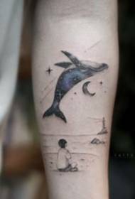 Černá sada krásných vzorů tetování velryb