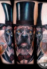 Modello di tatuaggio di colore grande cane con cappello