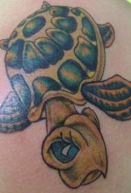 Cartoon geel en groen schildpad tattoo patroon