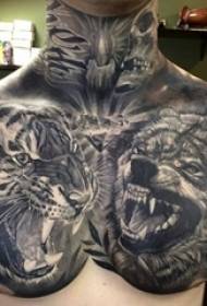 Chłopięca klatka piersiowa na czarno-szarym szkicu nakłuwania wskazówki kreatywne zdjęcia tatuażu głowy tygrysa
