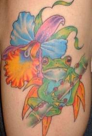 Нога шарена шарена жаба са цвјетном тетоважом