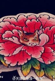 Warna gambar peony ucing naskah tato