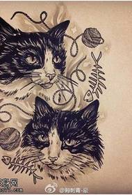 Patrón de manuscrito de tatuaje de gato de personalidad