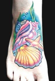 Patrón de tatuaje de empeine de mundo submarino lindo concha pequeña