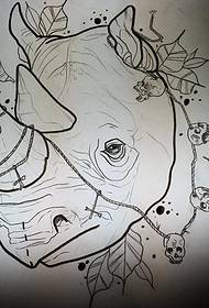Europese en Amerikaanse neushoorn schedel school tattoo patroon manuscript