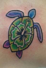 Schouderkleur schildpad met bloem tattoo patroon