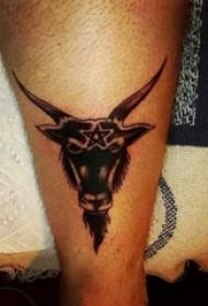 Boys calf on black gray sketch point thorn skill creative cow head tattoo picture