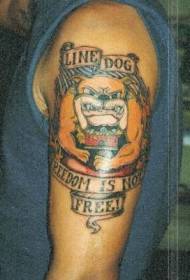 Arm dog and letter stamp tattoo pattern