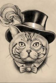 美麗的黑白紳士貓紋身手稿圖片圖片