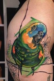 Modello di tatuaggio di colore pappagallo carino stile acquerello
