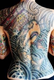 Mchanganyiko wa muundo wa tattoo nyuma ya bahari ya rangi