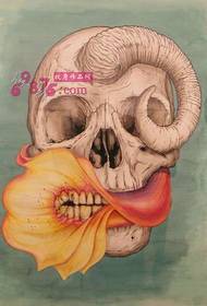 羊角 花 嘴 skullTattoo stampa manuscritta