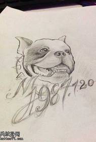 Rankraštinis šuns tatuiruotės modelis