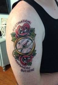 Phéinteáil buachaillí bláthphlandaí bláthanna plandaí agus compáis pictiúir tattoo