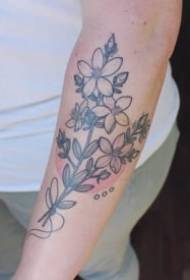 Kolundaki güzel görünümlü iki renkli bitki çizgi dövme resmi