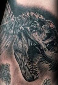 Padrão de tatuagem de esqueleto de dinossauro grande estilo cinza preto