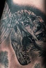 Black gray style big dinosaur skeleton tattoo pattern