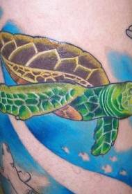 Bojë deti e pikturuar modelin e tatuazhit të breshkave jeshile