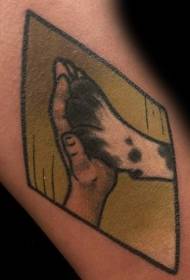 Ilustrace styl geometrický muž se psem dlaň barevné tetování vzorem