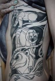 Side rib sort grå flere isbjørn tatoveringsdesign